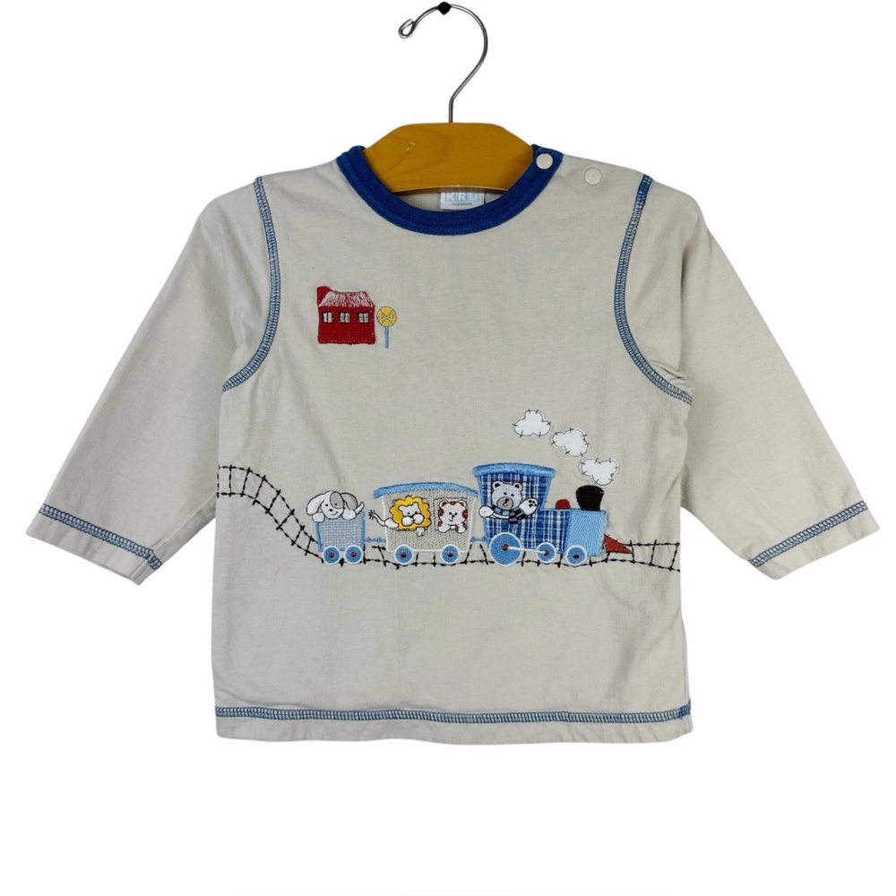 Vintage KRU Supplies Long Sleeve 100% Cotton Shirt Animal Train Size 24 Months